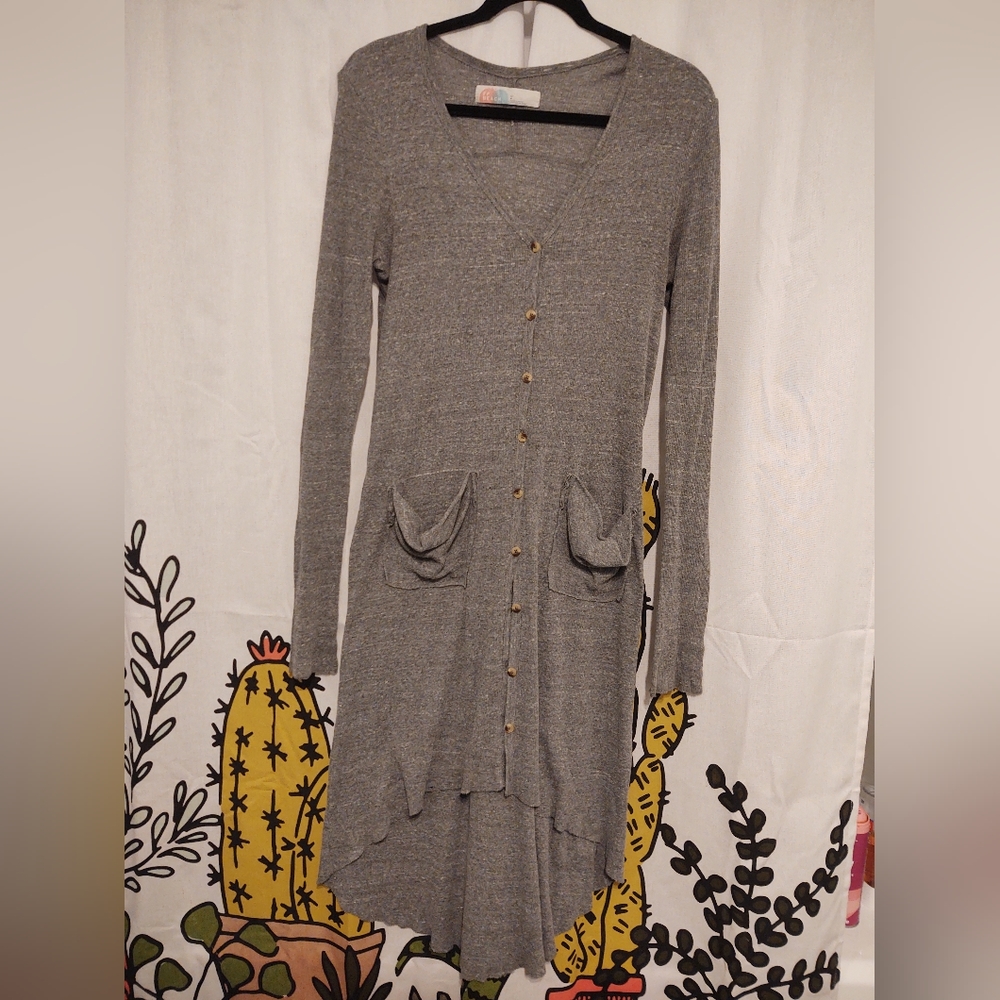 FP Beach Long Sleeve Button Up Grey Dress and/or Cardigan